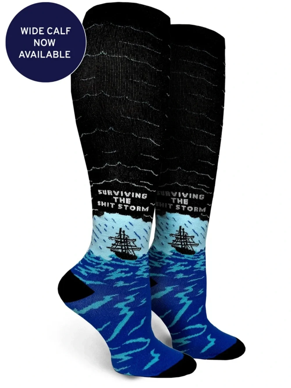 Groovy Things Black Blue ‘Surviving the Storm’ Wide Calf Compression Socks